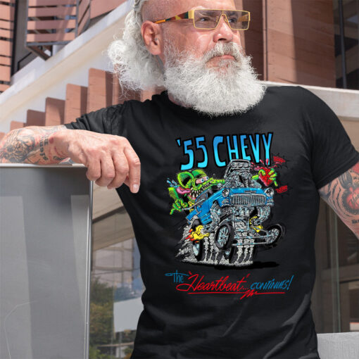 55 chevy the heartbeat continues Black Shirt 2 13399890b4
