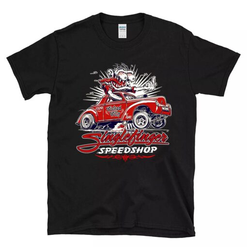 Single Finger Speed shop RAT ROD BlackShirt 1