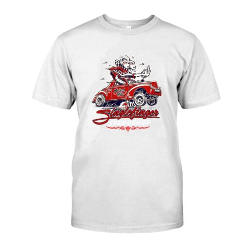 Single Finger Speed shop RAT ROD WhiteShirt 1 8534d84a0
